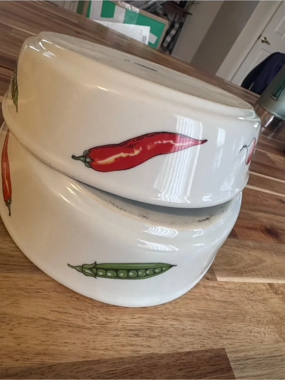 Cordon Bleu BIA - 2 Oval Ceramic Baking Dishes 12” with Red & Green Vegetable